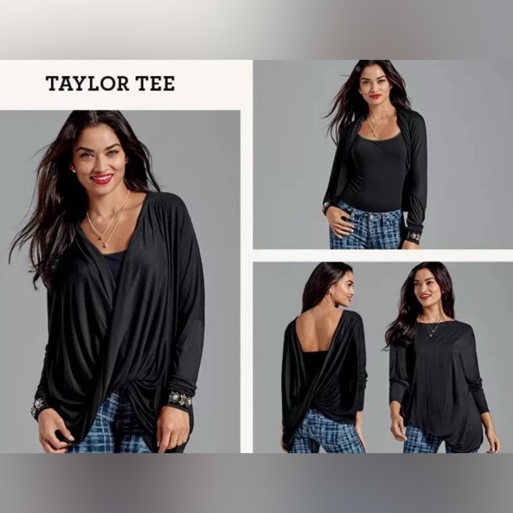 Cabi #3119 Black Taylor Wrap Blouse Women’s XL Dolman Sleeves Drape Front NWOT